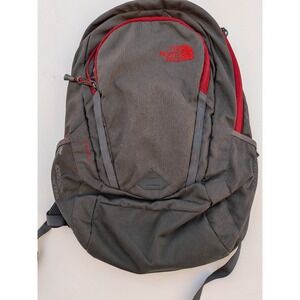 The North Face Vault Backpack Gray Red Mesh Pockets Outdoor School Travel